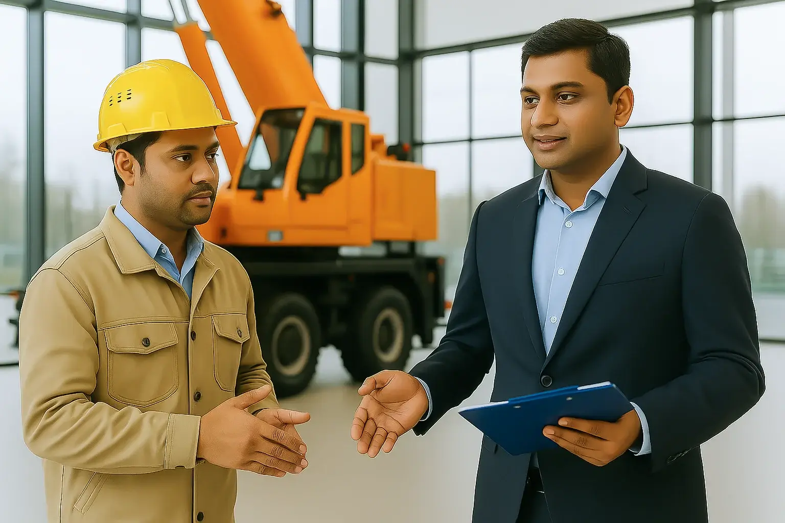 Construction contractor consulting crane supplier
