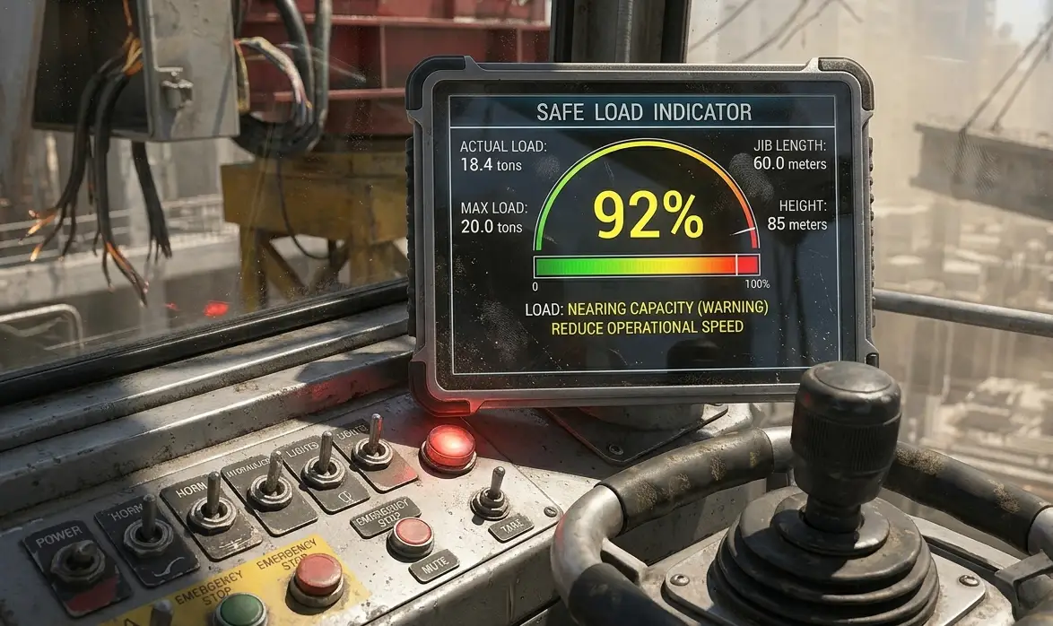 safe load indicator system display showing load monitoring on crane