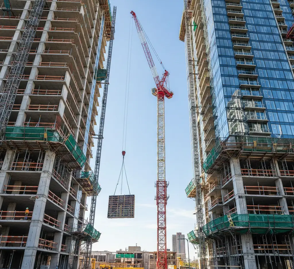 tower crane tie in system installed on high rise building