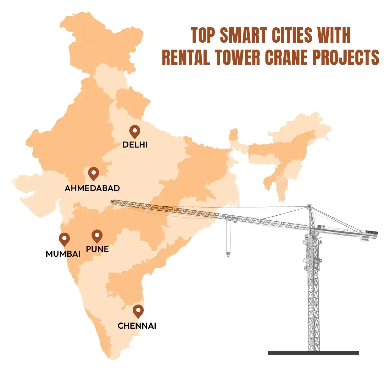 Map showing crane rental cities